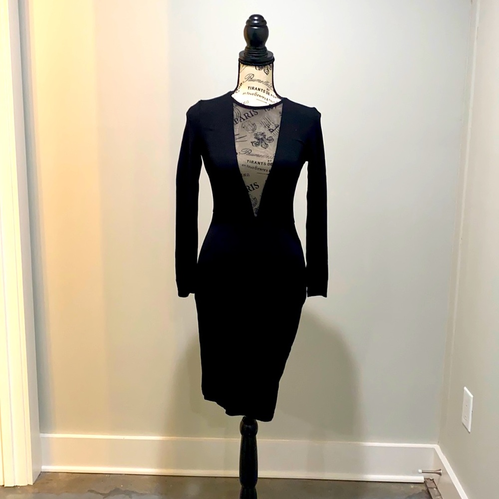 H&M Black midi dress with mesh inserts front and back